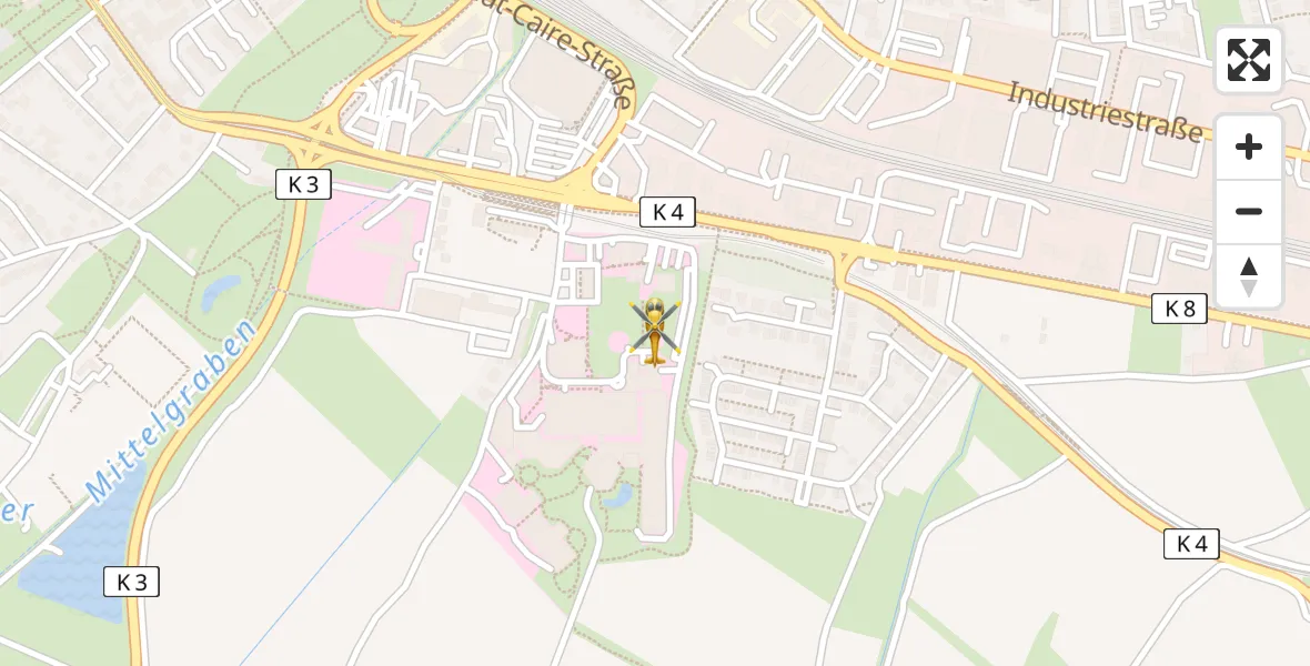 Flugroute Rettungshubschrauber Ludwigshafen Accident Hospital - Ludwigshafen Accident Hospital, 12 April 2026, 08:02