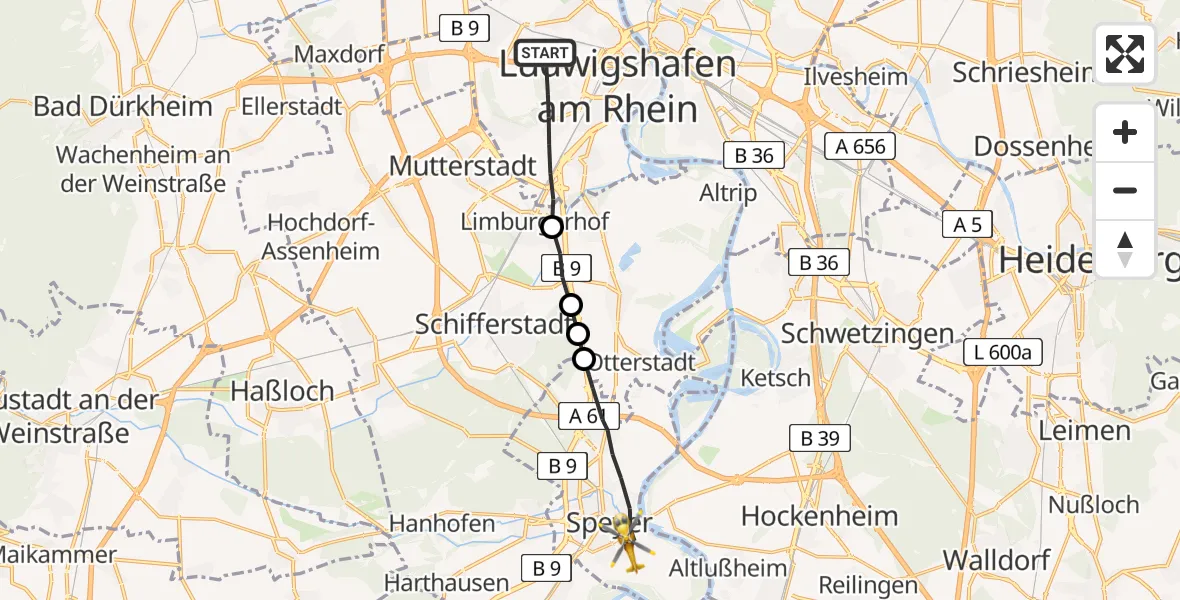 Flugroute Rettungshubschrauber Ludwigshafen am Rhein - Speyer, 12 April 2026, 08:36