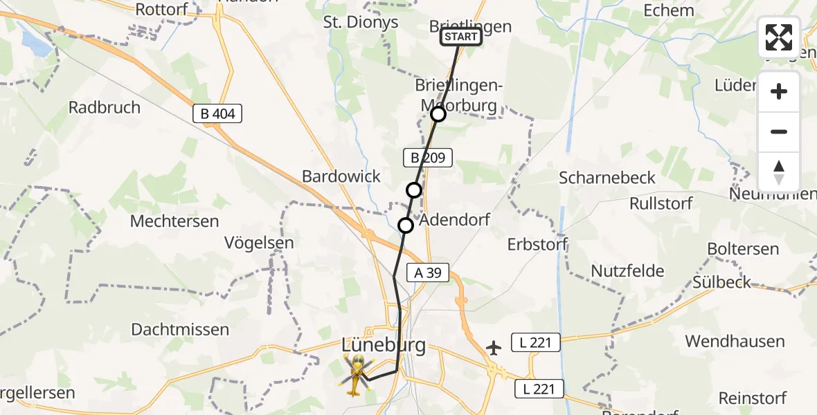 Flugroute Rettungshubschrauber Brietlingen - Lüneburg, 12 April 2026, 08:42
