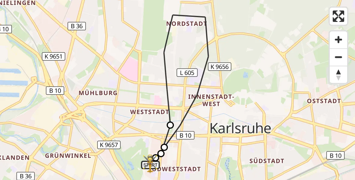 Flugroute Rettungshubschrauber Sankt Vincentius Hospital - Sankt Vincentius Hospital, 12 April 2026, 08:43