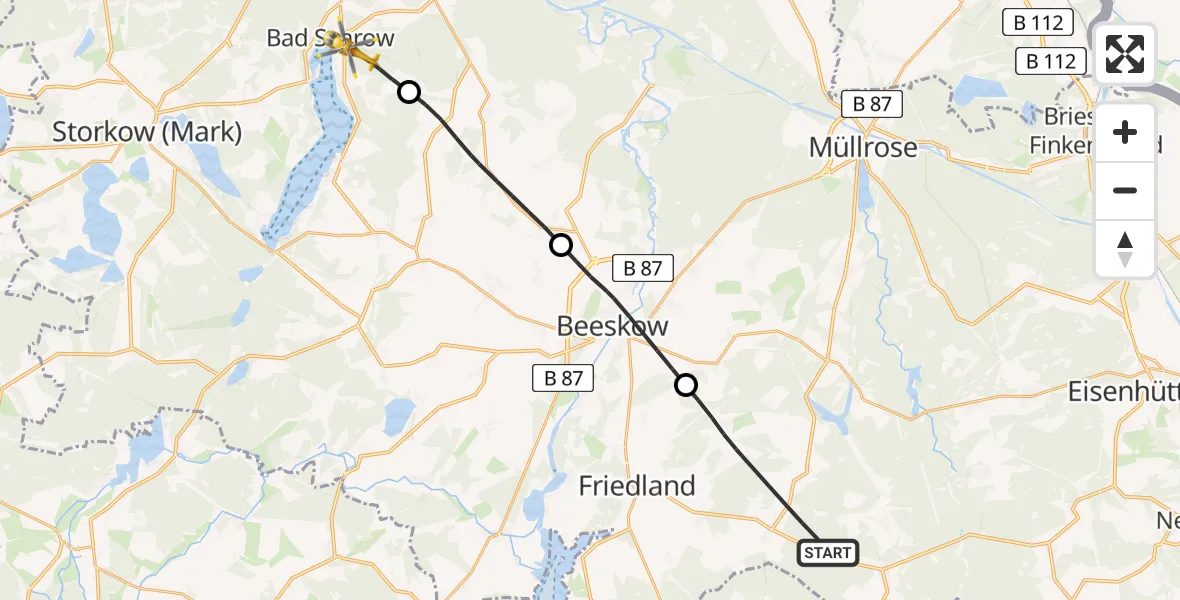 Flugroute Rettungshubschrauber Friedland - Bad Saarow, 12 April 2026, 08:45