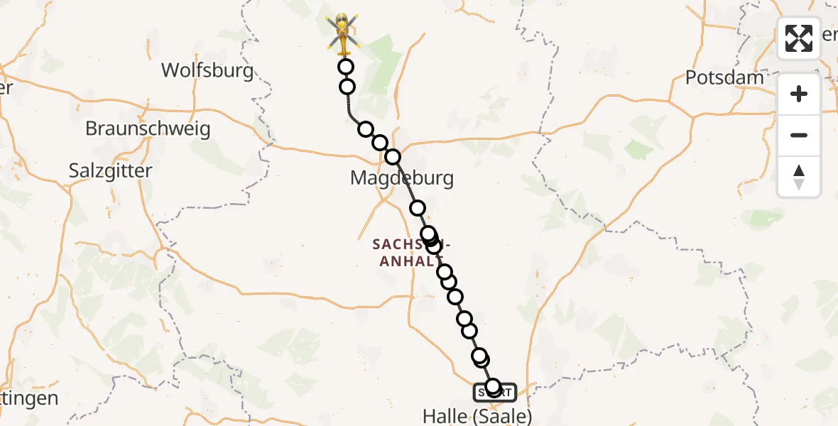 Flugroute Ambulanzhubschrauber Halle-Oppin Flugplatz - Gardelegen, 12 April 2026, 08:58