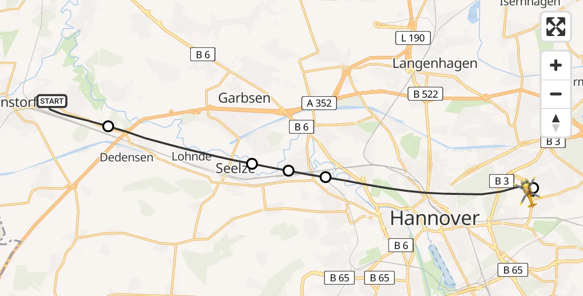 Flugroute Rettungshubschrauber Wunstorf - Hannover Luftrettung Hubschrauberlandeplatz (Christoph 4), 12 April 2026, 09:02