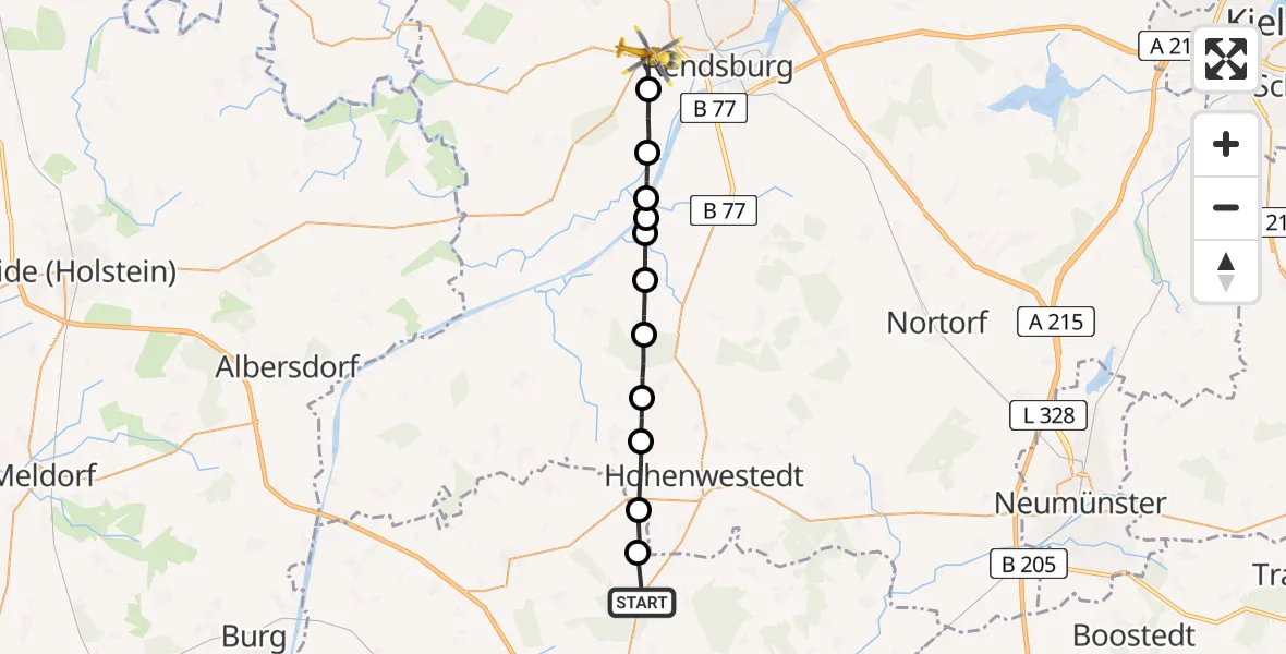 Flugroute Rettungshubschrauber Peissen - Fockbek, 12 April 2026, 09:03