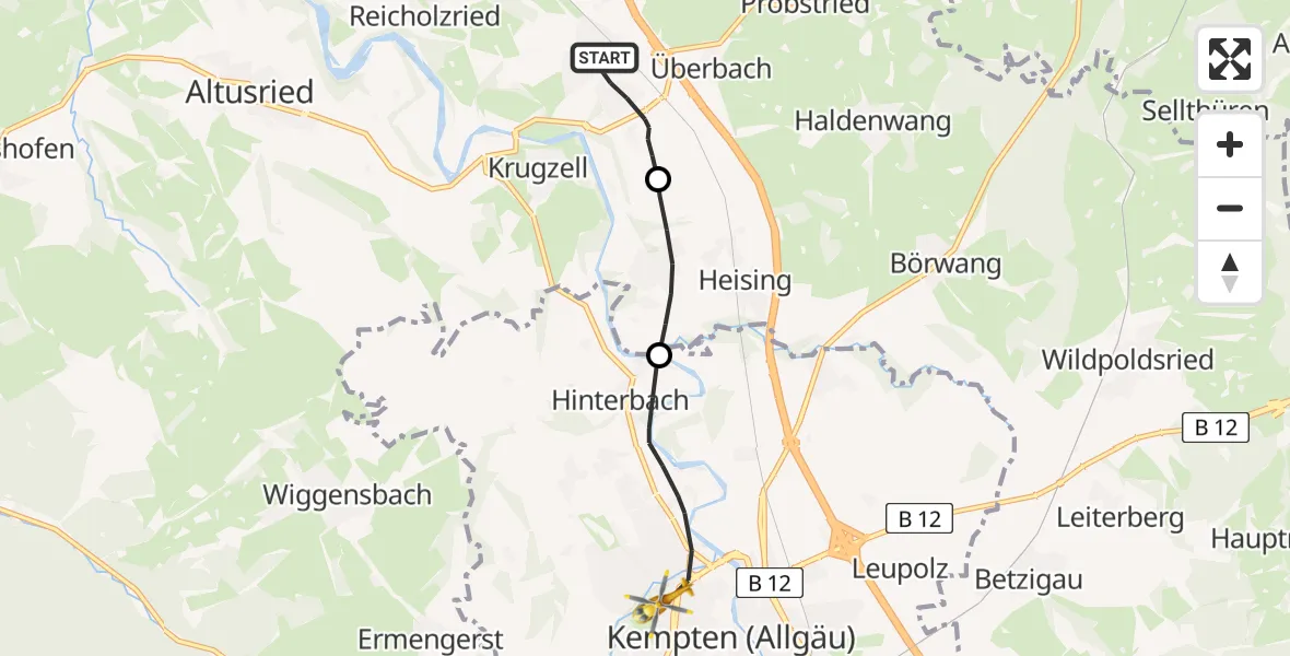 Flugroute Rettungshubschrauber Dietmannsried - Kempten (Allgäu), 12 April 2026, 09:09