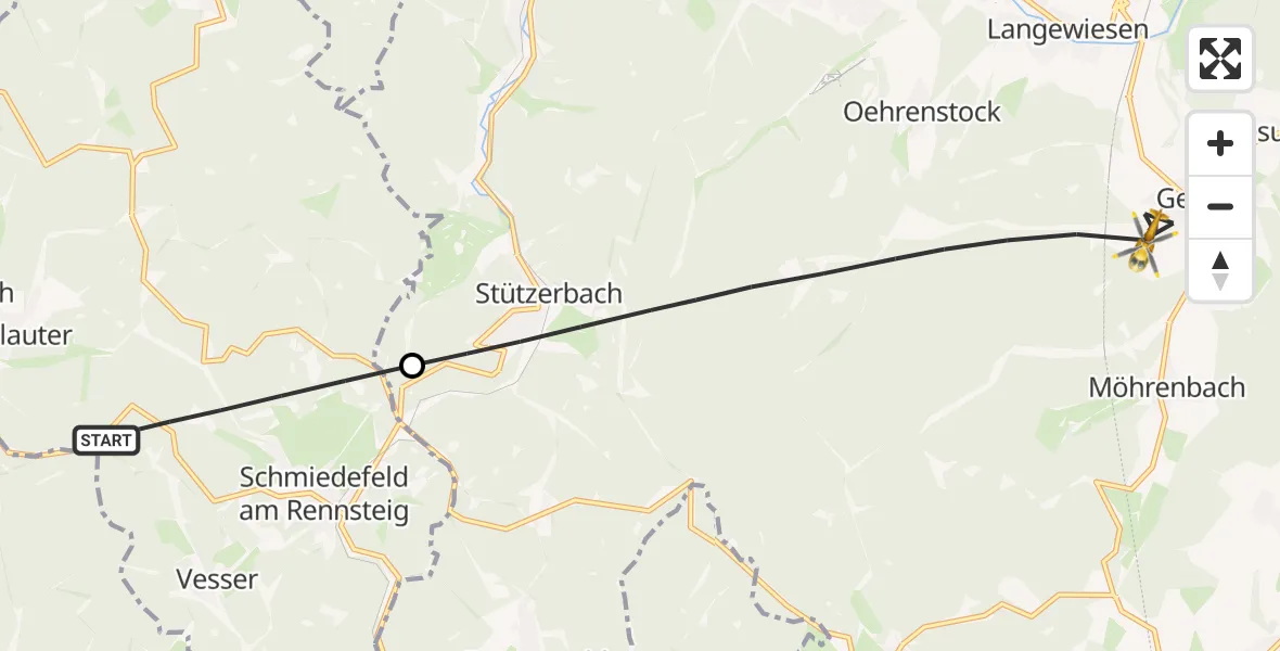 Flugroute Rettungshubschrauber Suhl - Ilmenau, 12 April 2026, 09:17