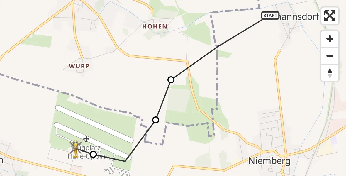 Flugroute Rettungshubschrauber Landsberg - Halle-Oppin Flugplatz, 12 April 2026, 09:19