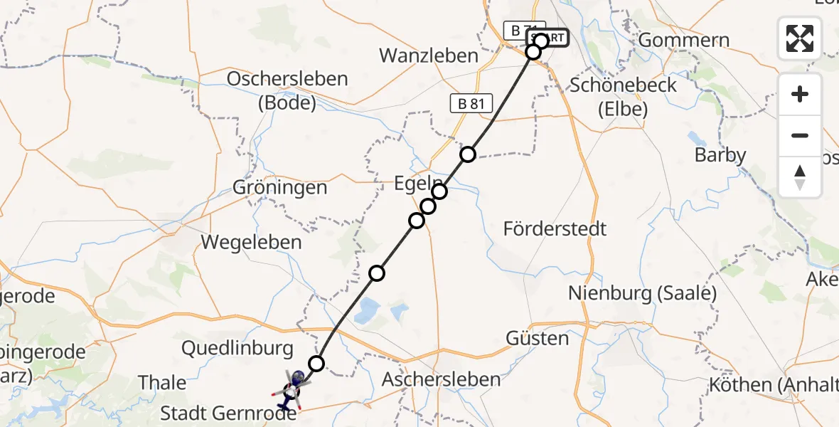 Flugroute Polizeihubschrauber Magdeburg City Flugplatz - Ballenstedt Flugplatz, 12 April 2026, 09:47
