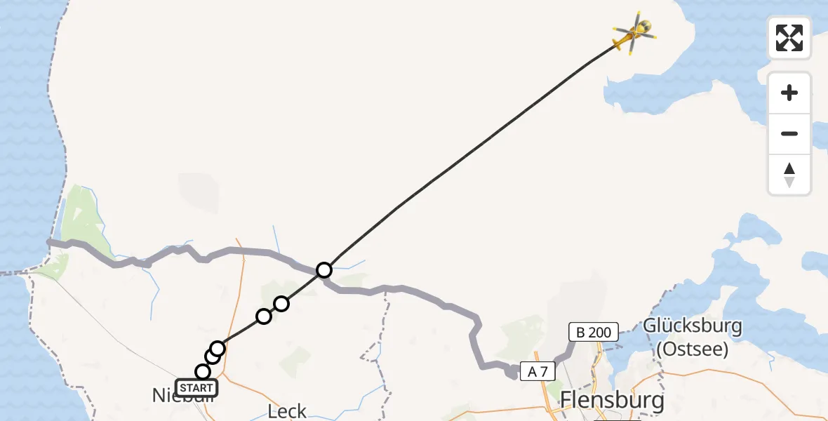 Flugroute Rettungshubschrauber Niebüll - Lydersholm, 12 April 2026, 09:49