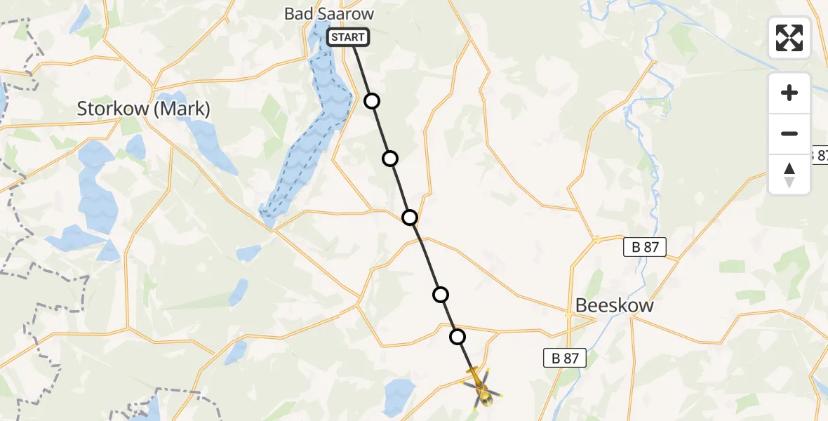 Flugroute Rettungshubschrauber Bad Saarow - Tauche, 12 April 2026, 09:53