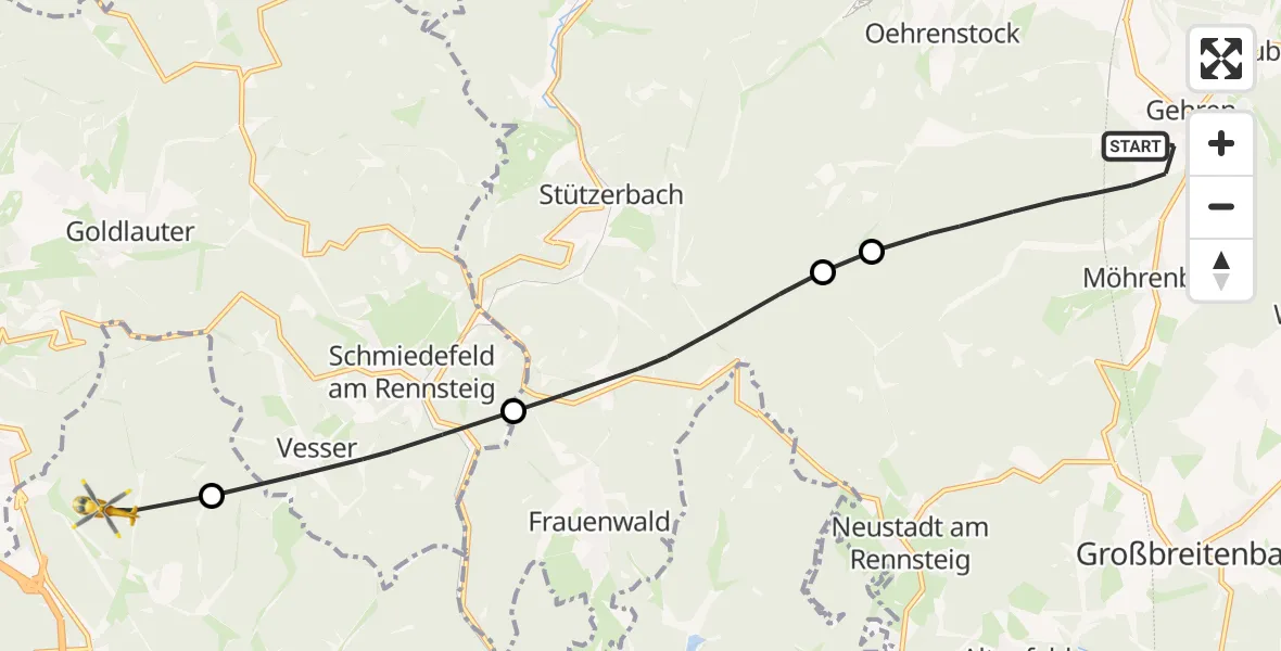 Flugroute Rettungshubschrauber Ilmenau - Schleusingen, 12 April 2026, 10:02