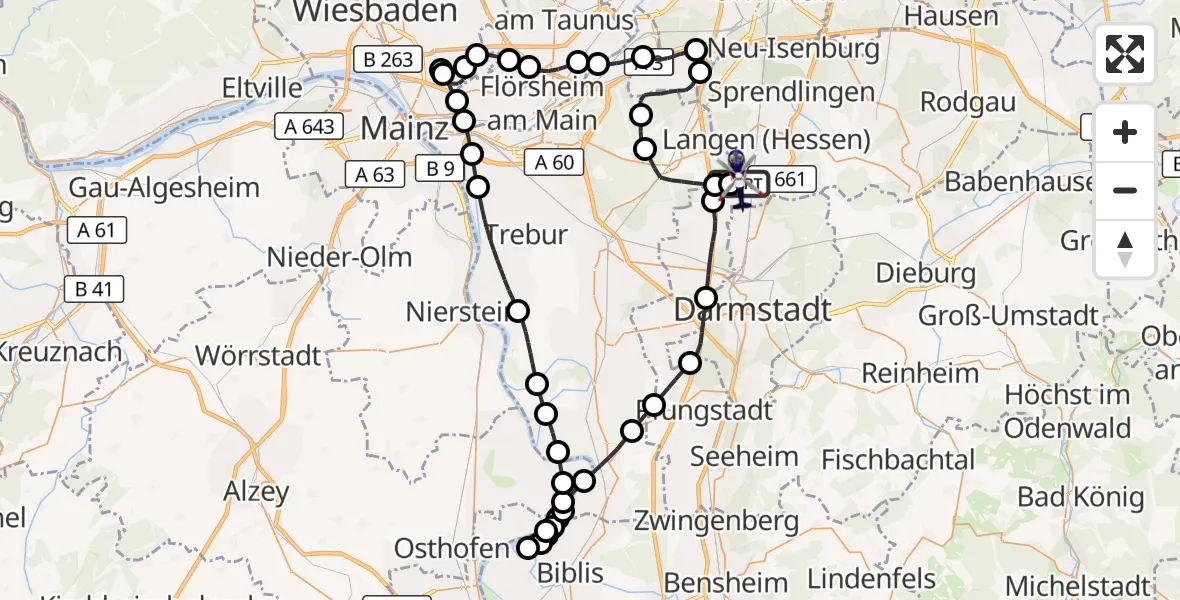 Flugroute Polizeihubschrauber Flughafen Frankfurt-Egelsbach - Flughafen Frankfurt-Egelsbach, 12 April 2026, 10:06