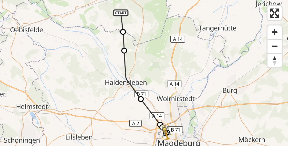 Flugroute Ambulanzhubschrauber Gardelegen - Magdeburg Hospital, 12 April 2026, 10:15