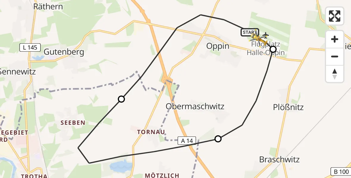 Flugroute Rettungshubschrauber Landsberg - Halle-Oppin Flugplatz, 12 April 2026, 10:20