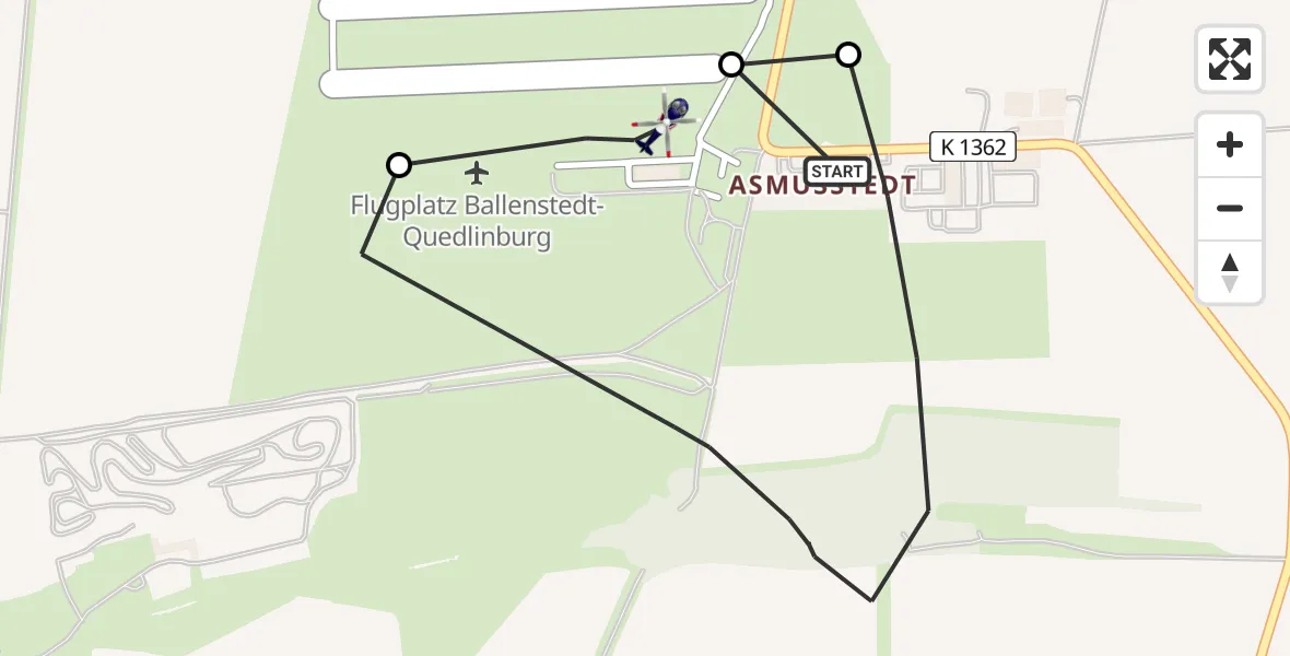 Flugroute Polizeihubschrauber Ballenstedt - Ballenstedt Flugplatz, 12 April 2026, 10:23