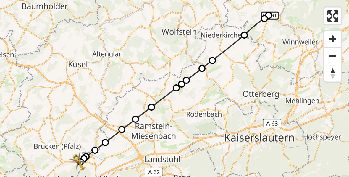 Flugroute Rettungshubschrauber Imsweiler UL - Schönenberg-Kübelberg, 12 April 2026, 10:24
