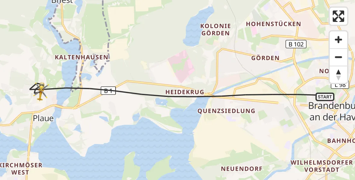 Flugroute Rettungshubschrauber Brandenburg an der Havel - Brandenburg an der Havel, 12 April 2026, 10:37