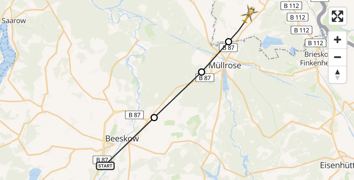 Flugroute Rettungshubschrauber Beeskow - Frankfurt (Oder), 12 April 2026, 10:39