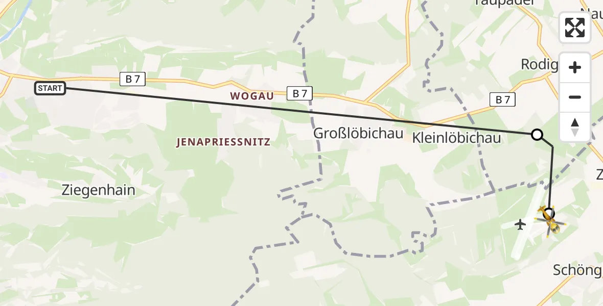 Flugroute Rettungshubschrauber Jena - Jena-Schöngleina Flugplatz, 12 April 2026, 10:42