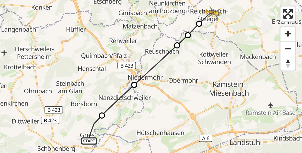 Flugroute Rettungshubschrauber Gries - Reichenbach-Steegen, 12 April 2026, 11:00
