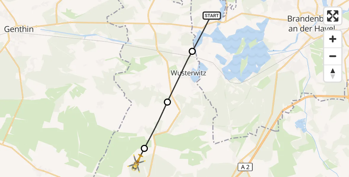 Flugroute Rettungshubschrauber Brandenburg an der Havel - Ziesar, 12 April 2026, 11:01