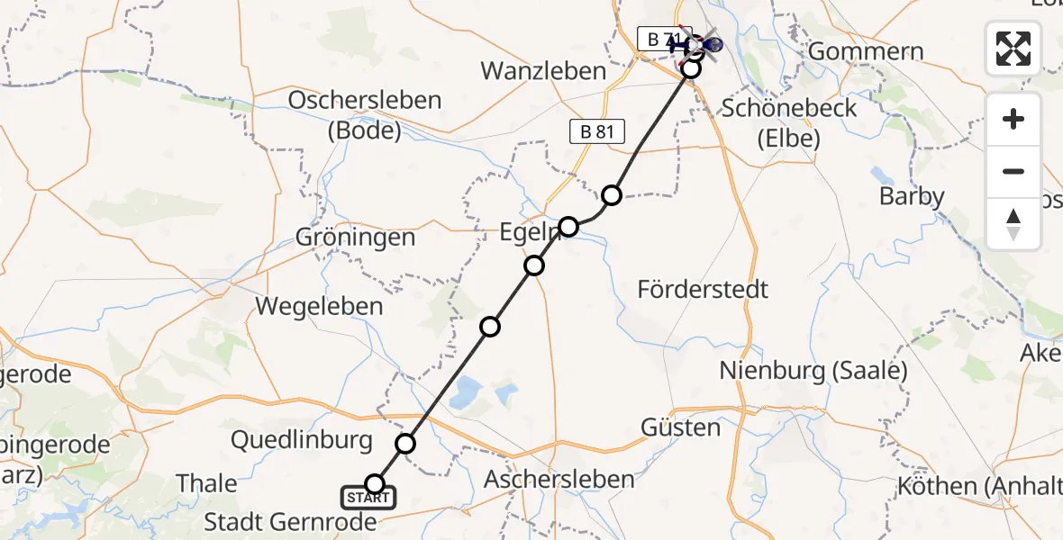 Flugroute Polizeihubschrauber Ballenstedt Flugplatz - Magdeburg, 12 April 2026, 11:07