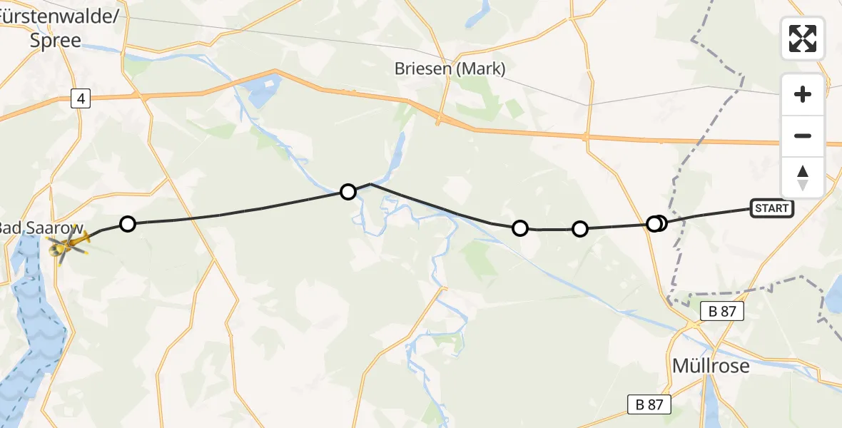 Flugroute Rettungshubschrauber Frankfurt (Oder) - Bad Saarow, 12 April 2026, 11:08