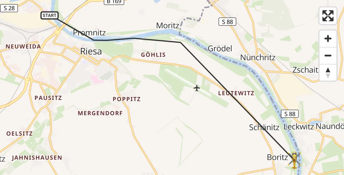 Flugroute Rettungshubschrauber Riesa - Hirschstein, 12 April 2026, 11:11