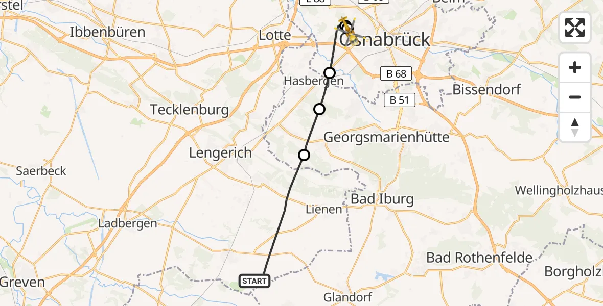 Flugroute Ambulanzhubschrauber Lienen - Osnabrück Hospital, 12 April 2026, 11:16