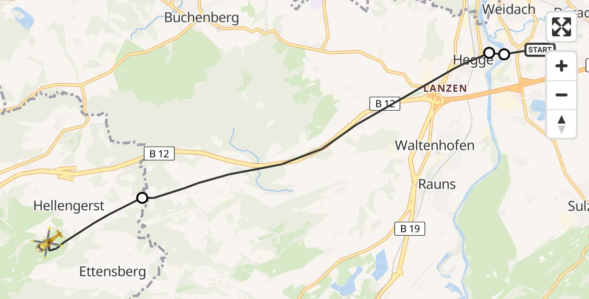 Flugroute Rettungshubschrauber Kempten-Durach Flugplatz - Weitnau, 12 April 2026, 11:19