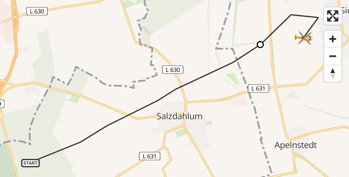 Flugroute Rettungshubschrauber Wolfenbüttel - Sickte, 12 April 2026, 11:20
