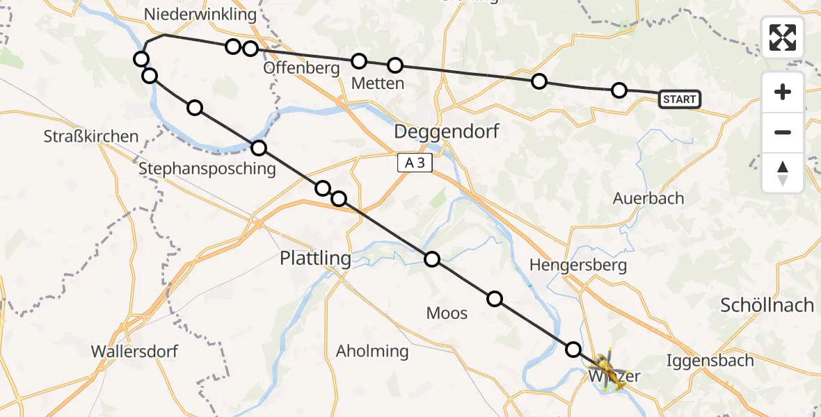 Flugroute Rettungshubschrauber Lalling - Winzer, 12 April 2026, 11:31
