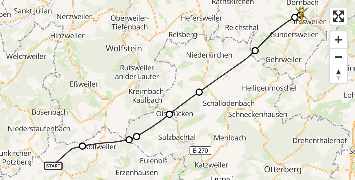 Flugroute Rettungshubschrauber Reichenbach-Steegen - Imsweiler UL, 12 April 2026, 11:34