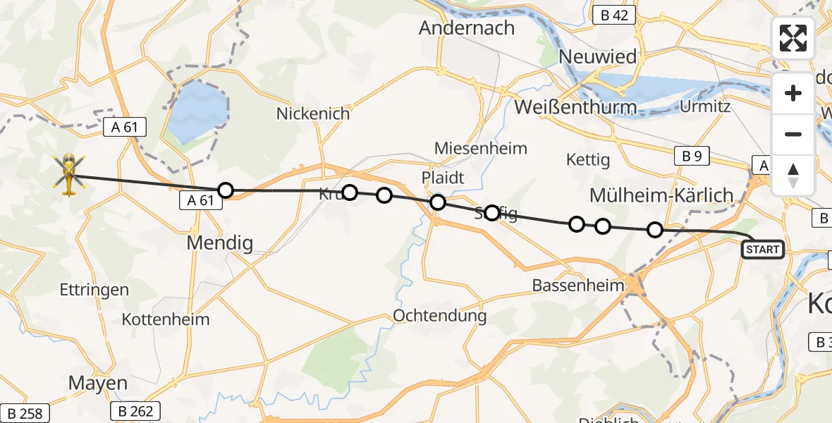Flugroute Rettungshubschrauber Koblenz - Bell, 12 April 2026, 11:34