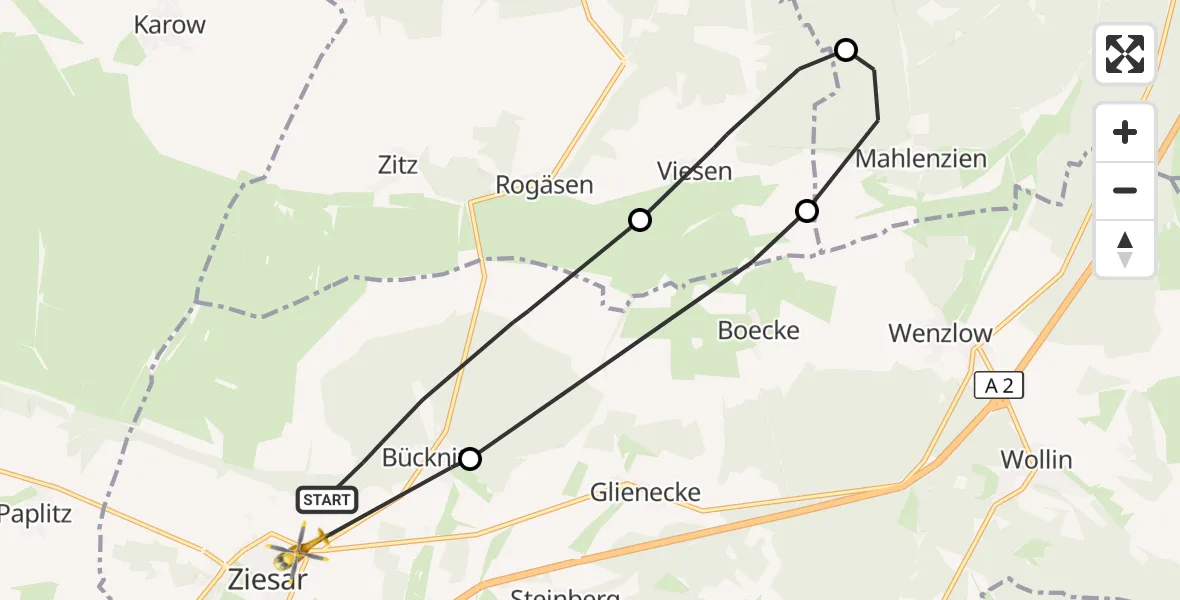 Flugroute Rettungshubschrauber Ziesar - Ziesar, 12 April 2026, 11:36