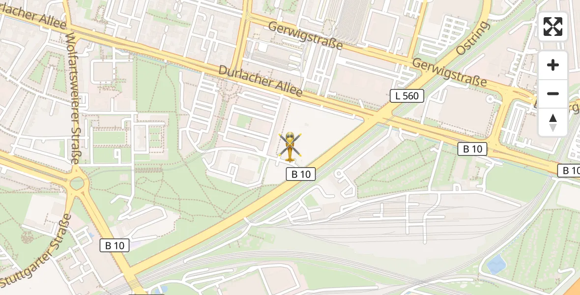 Flugroute Rettungshubschrauber Karlsruhe - Karlsruhe, 12 April 2026, 11:37