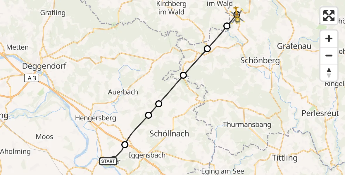 Flugroute Rettungshubschrauber Winzer - Eppenschlag, 12 April 2026, 12:10