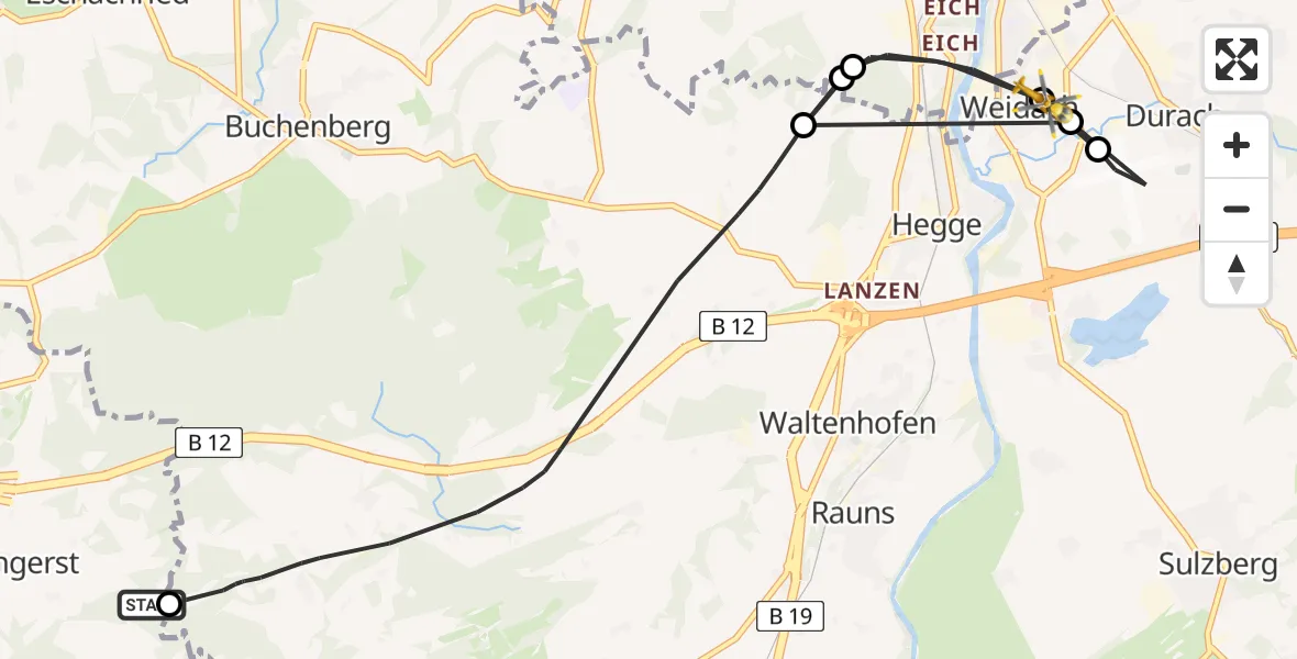 Flugroute Rettungshubschrauber Weitnau - Durach, 12 April 2026, 12:12