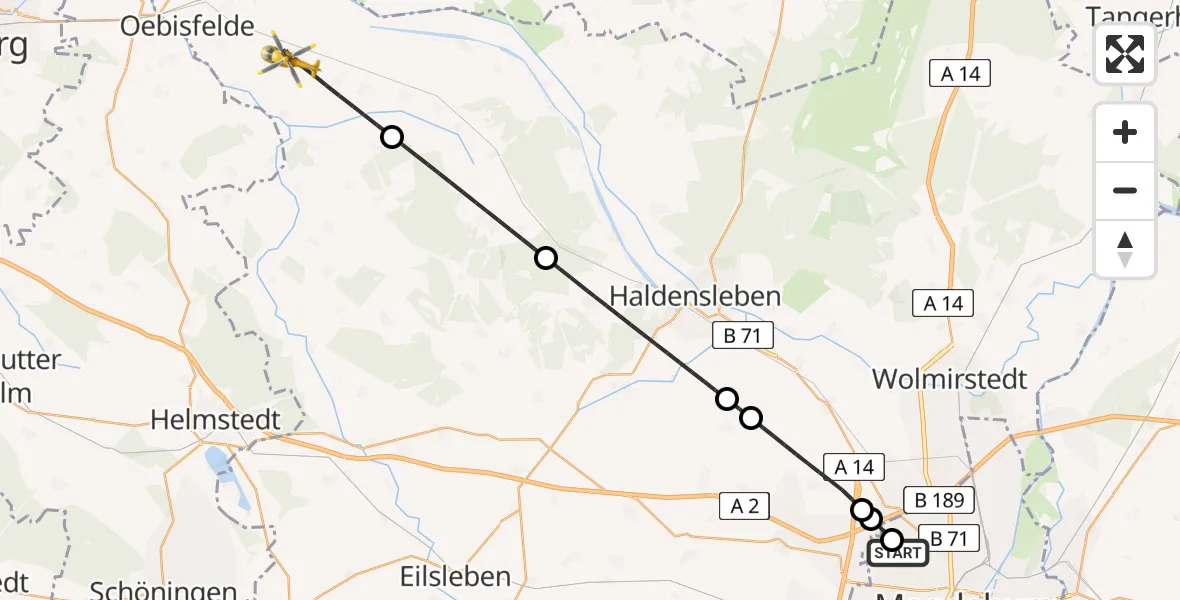 Flugroute Rettungshubschrauber Magdeburg Hospital - Oebisfelde-Weferlingen, 12 April 2026, 12:20