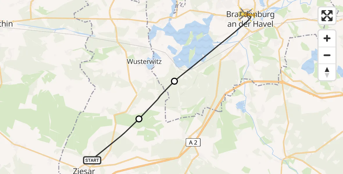 Flugroute Rettungshubschrauber Ziesar - Brandenburg an der Havel, 12 April 2026, 12:22