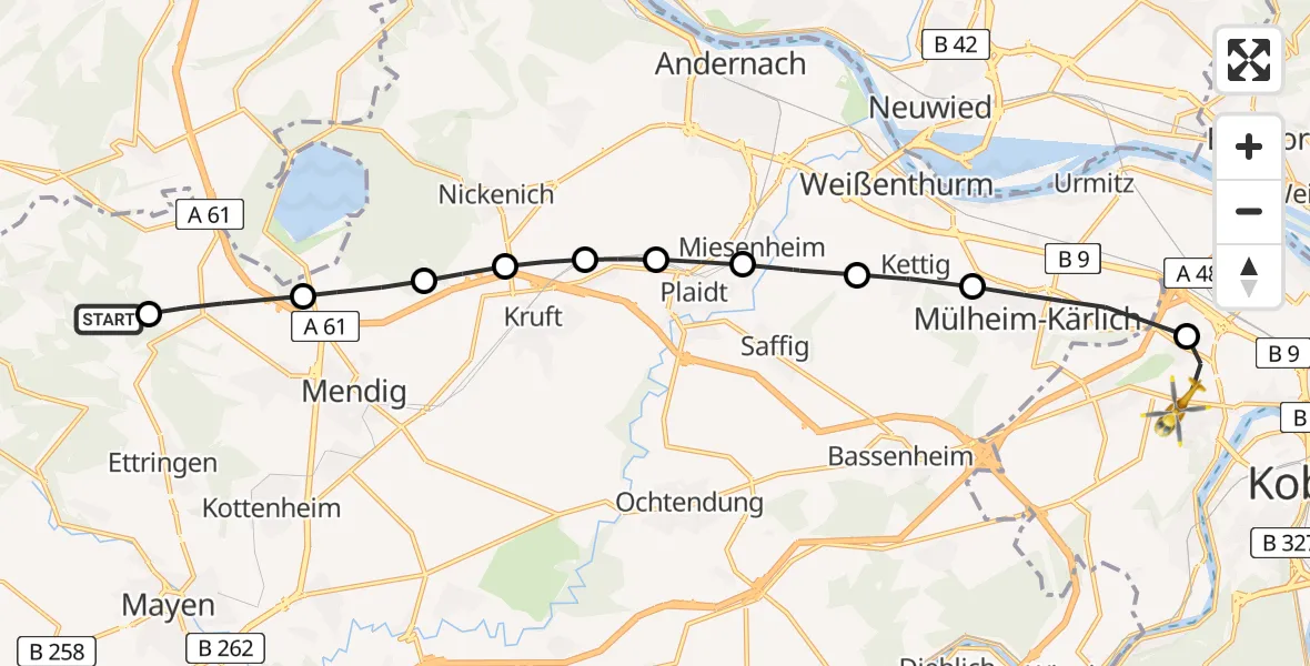 Flugroute Rettungshubschrauber Mendig - Koblenz, 12 April 2026, 12:30