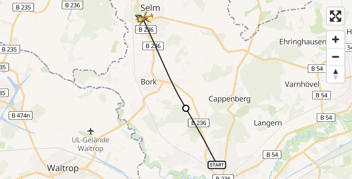 Flugroute Rettungshubschrauber Lünen - Selm, 12 April 2026, 12:34
