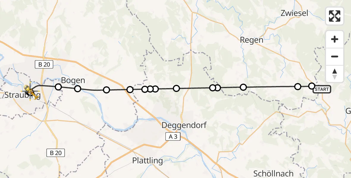 Routekaart van de vlucht: Rettungshubschrauber nach Sankt Elisabeth Hospital Straubing