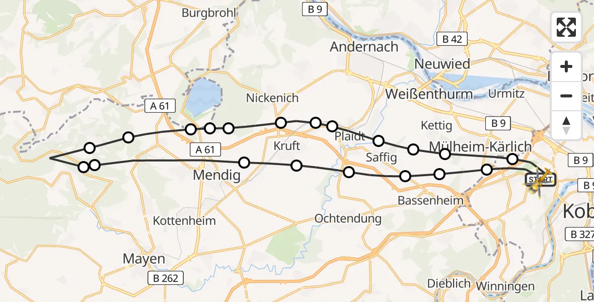 Flugroute Rettungshubschrauber Koblenz - Koblenz, 12 April 2026, 12:50