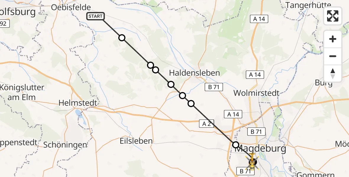 Flugroute Rettungshubschrauber Oebisfelde-Weferlingen - Magdeburg, 12 April 2026, 12:59