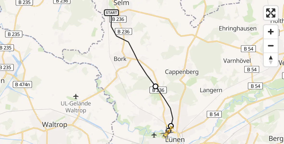 Flugroute Rettungshubschrauber Selm - Sankt Marien Hospital, 12 April 2026, 13:04
