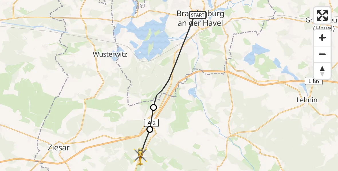 Flugroute Rettungshubschrauber Brandenburg an der Havel - Wollin, 12 April 2026, 13:04