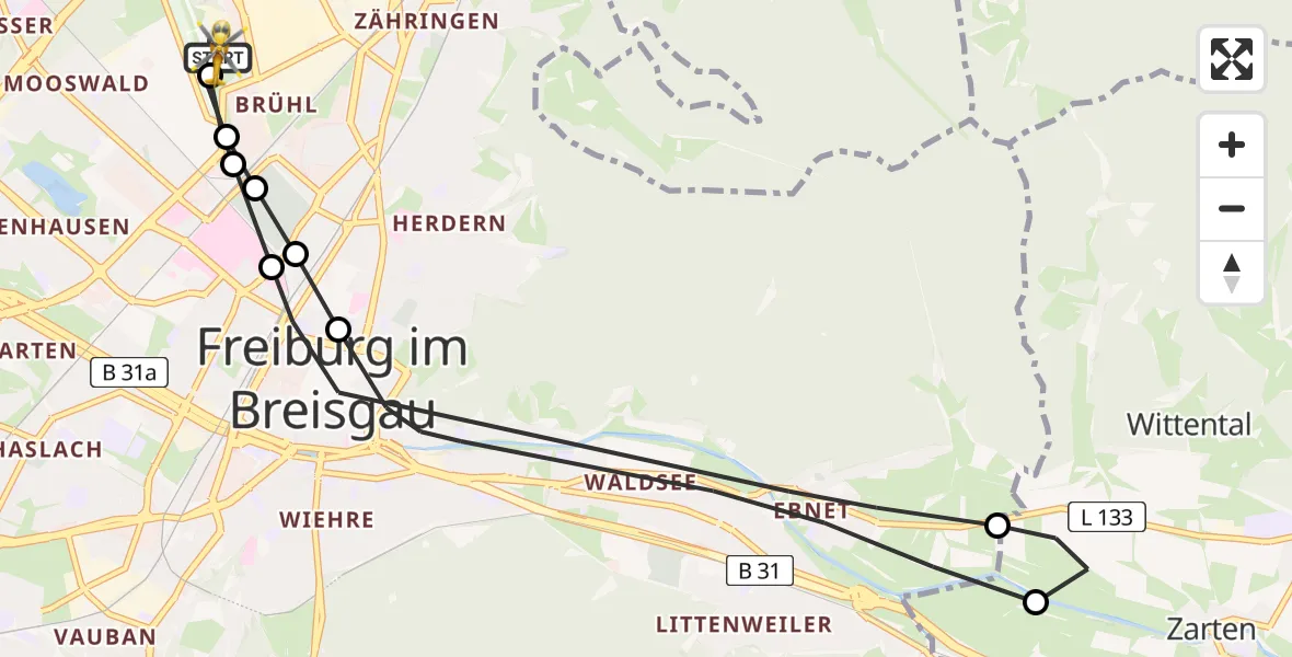 Flugroute Rettungshubschrauber Freiburg im Breisgau Flugplatz - Freiburg im Breisgau Flugplatz, 12 April 2026, 13:08
