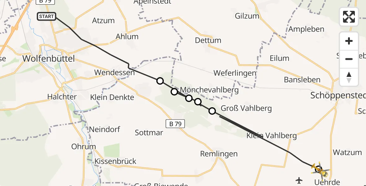 Flugroute Rettungshubschrauber Wolfenbüttel - Uehrde, 12 April 2026, 13:14