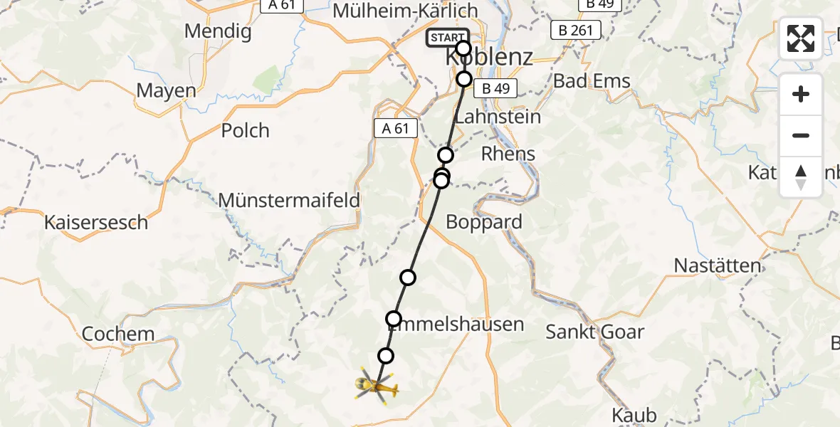 Flugroute Rettungshubschrauber Koblenz - Beltheim, 12 April 2026, 13:20